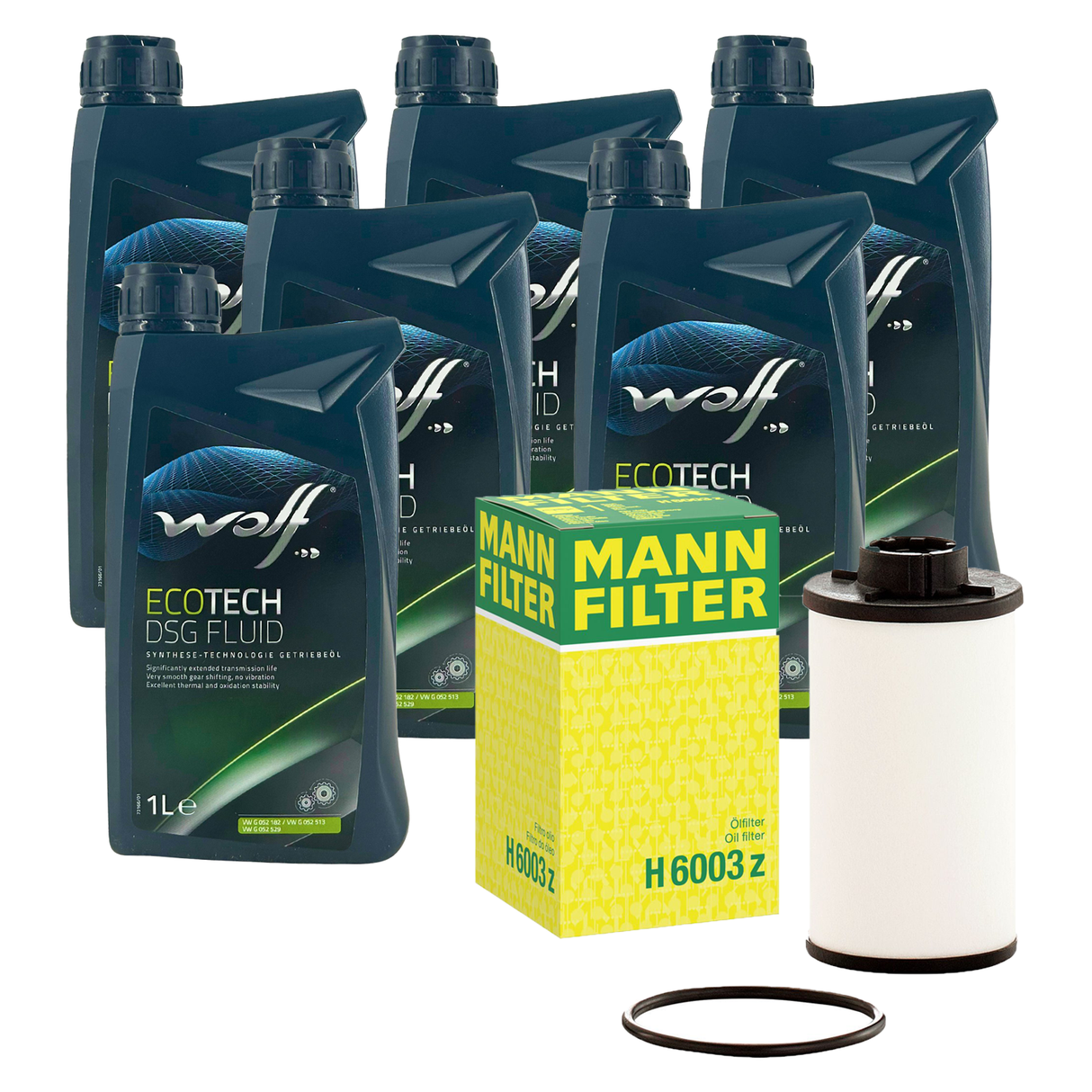 MANN GETRIEBE-ÖLFILTER + 6L Wolf DSG ÖL passend für AUDI 6-Gang DSG DQ250