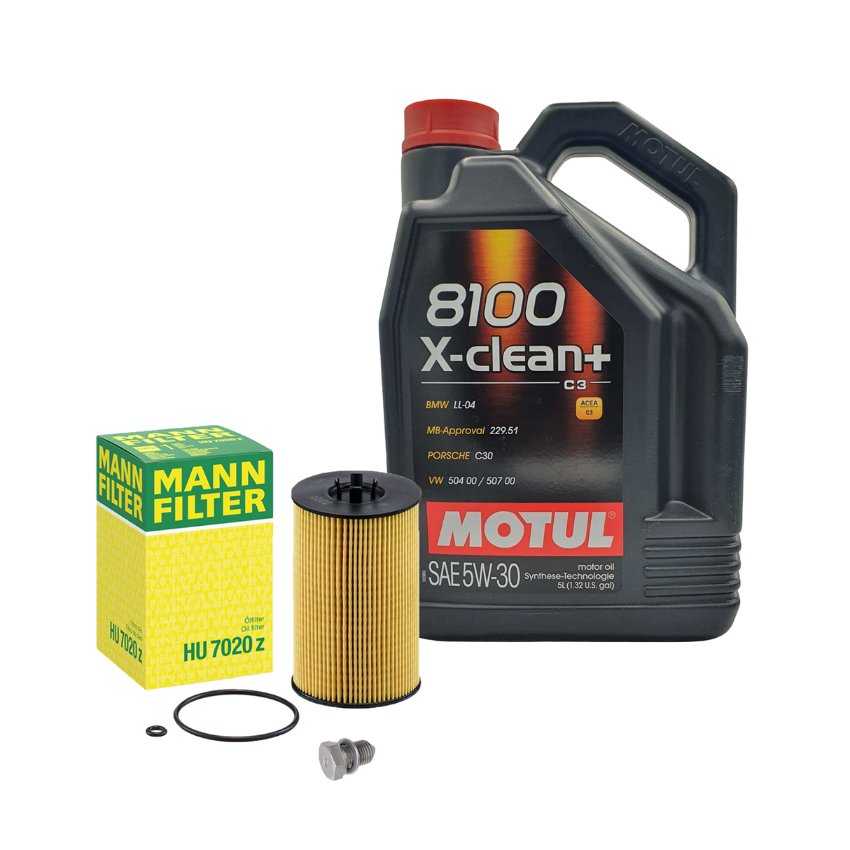 5L Motul 8100 X-clean+ 5W-30 MANN 7020 Z Ölfilter + Schraube für VW Seat Skoda