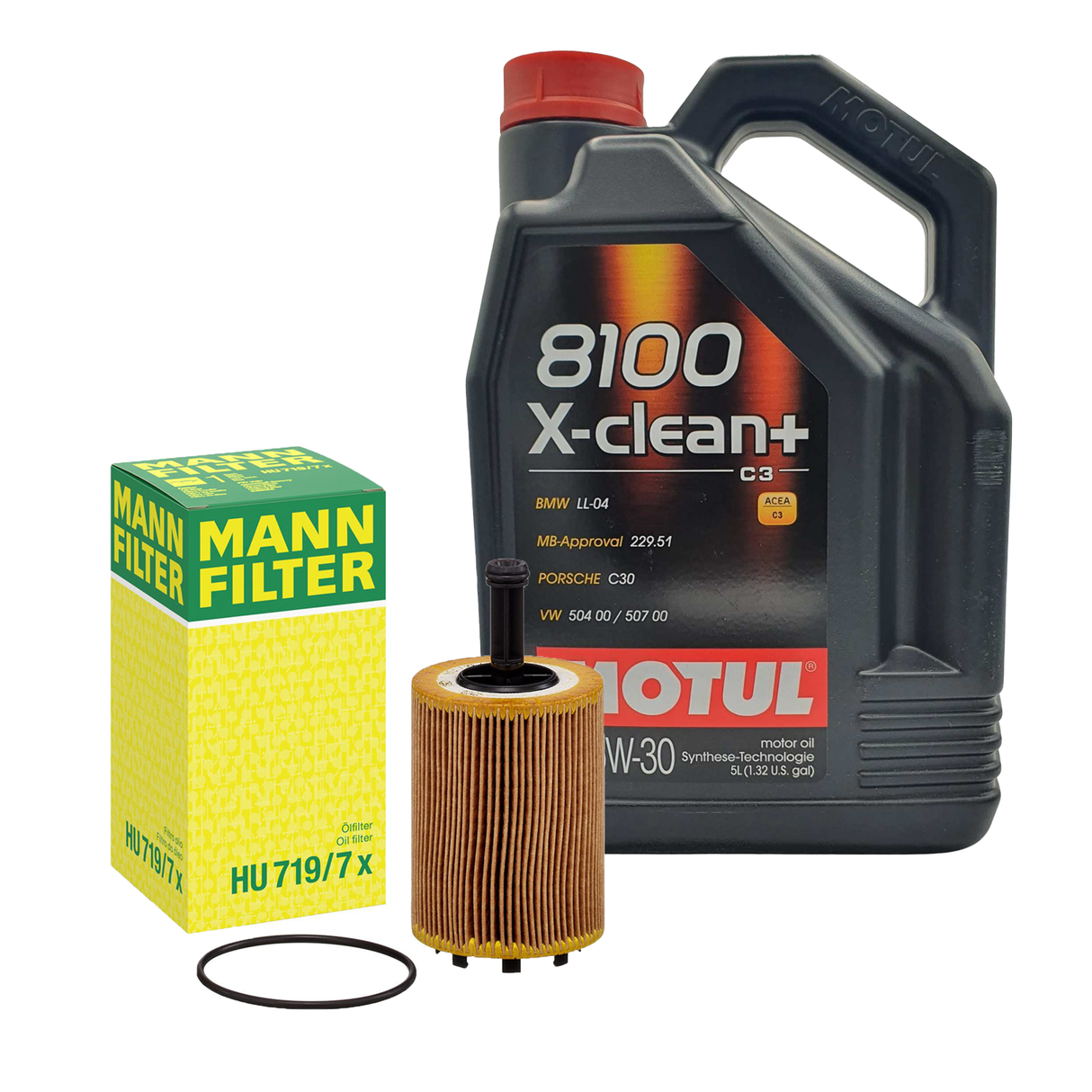 Motul 5W30 5W-30 8100 X-Clean+ & Ölfilter Mann HU719/7X Ölwechsel 5Liter 109220