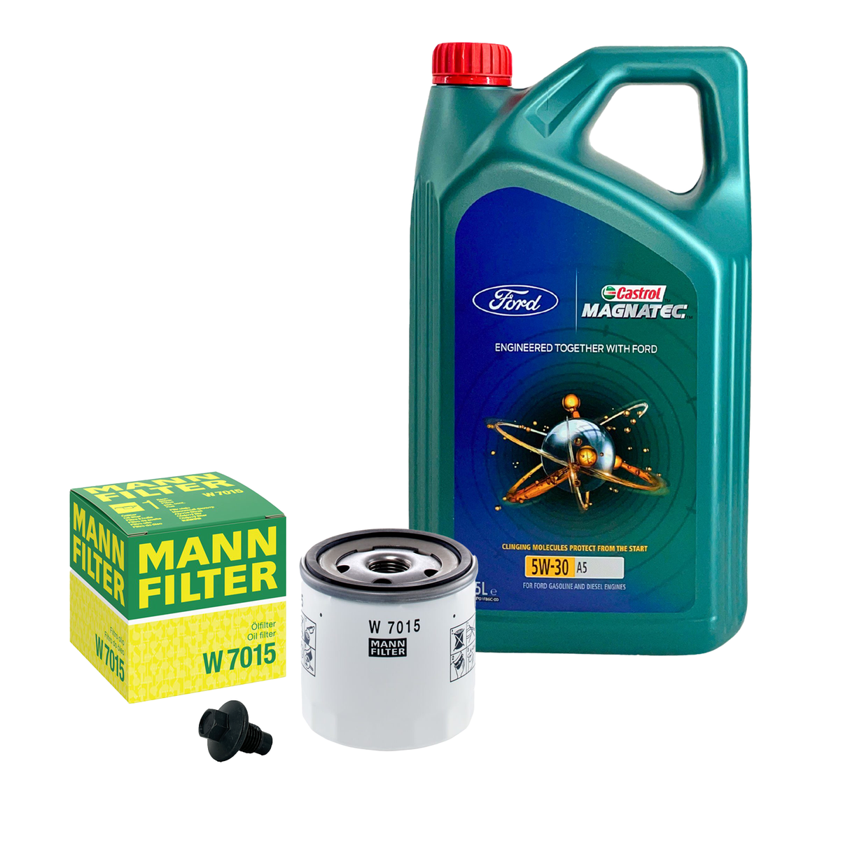 Mann Ölfilter Ford + 5L 5W-30 Castrol für Ford Kuga Mondeo S-Max + Schraube