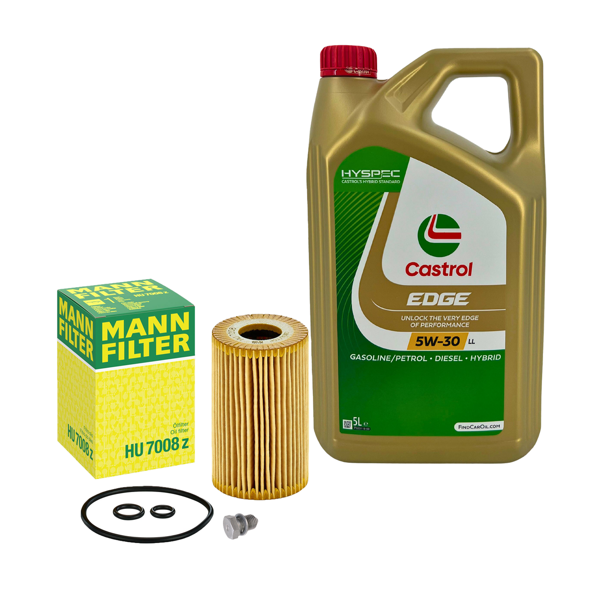 5L Castrol EDGE 5W-30 LL Mann Filter HU 7008Z für Audi VW Golf V VI Passat