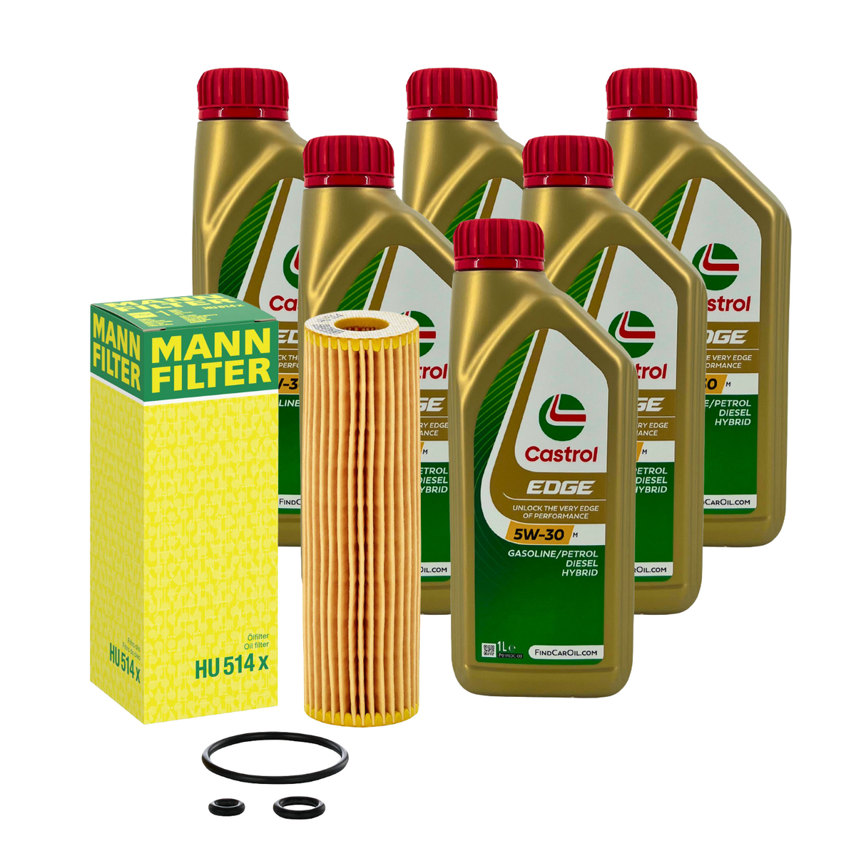 Ölwechselset Mann Filter HU 514 x 6 L Castrol EDGE 5W-30 M für Mercedes C Klasse