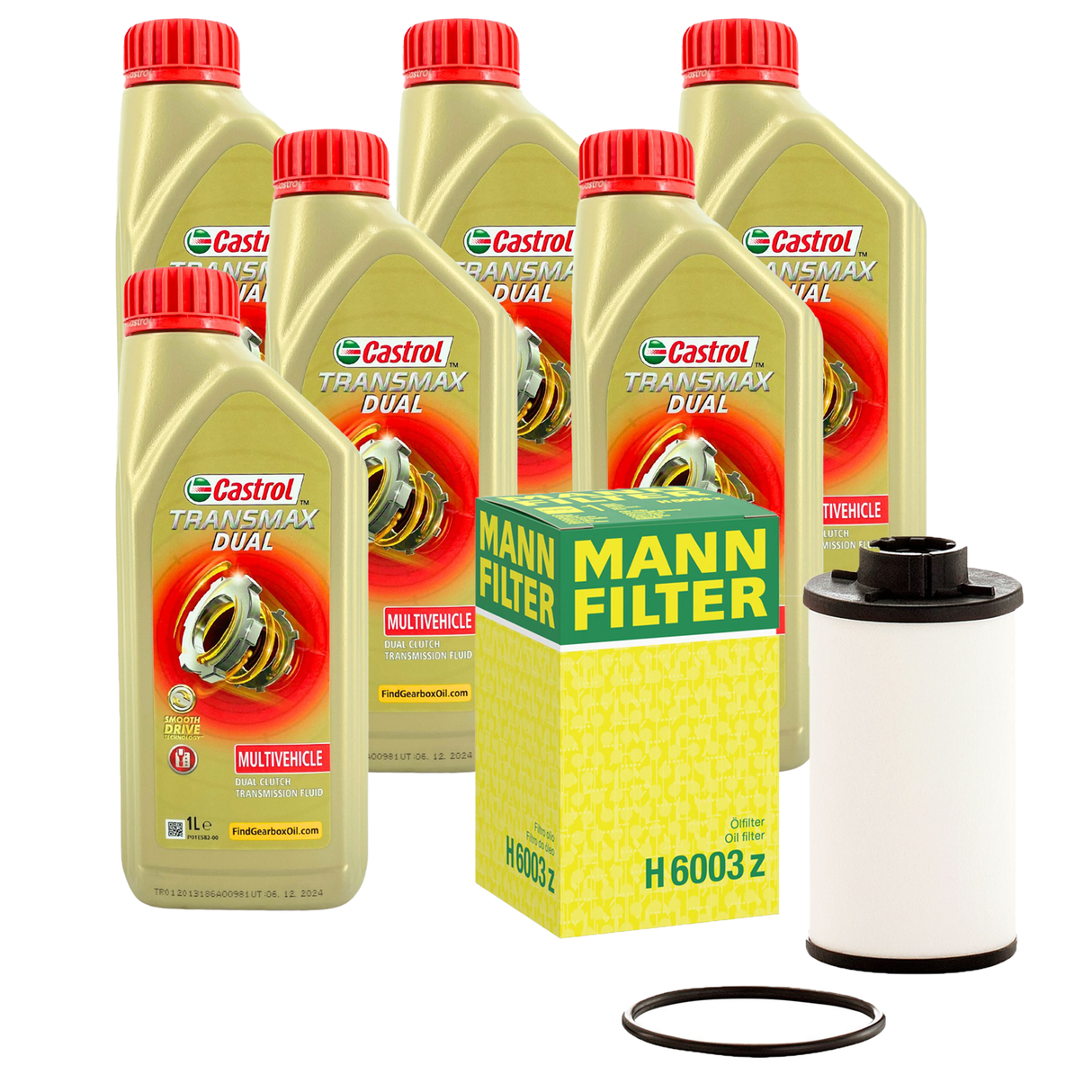 MANN GETRIEBE-ÖLFILTER + 6L Castrol Transmax Dual MV für AUDI 6-Gang DSG DQ250