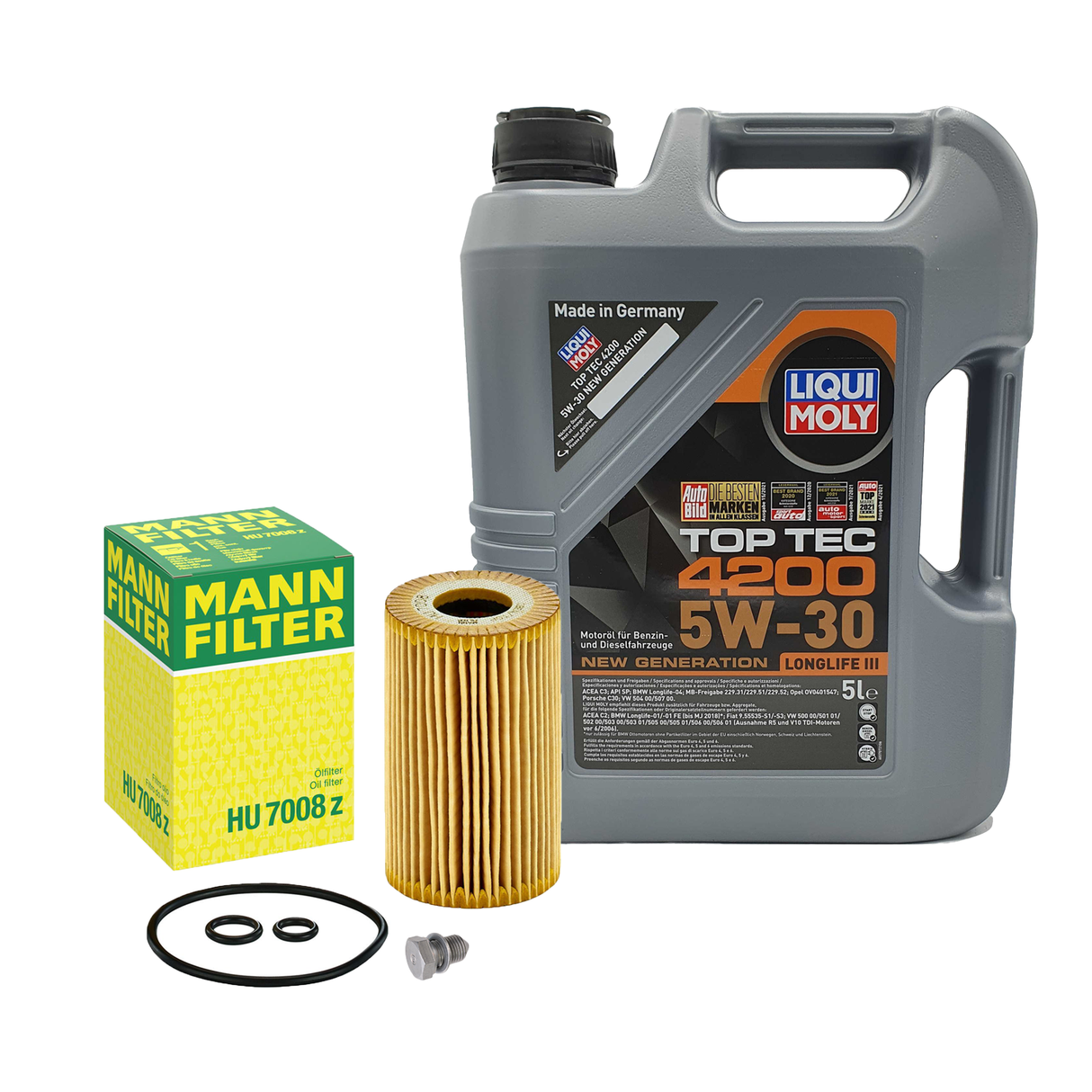 5L Liqui Moly Top Tec 4200 5W30 Mann Filter HU 7008 Z für Audi A1 -A6 Q3 Q5 VW