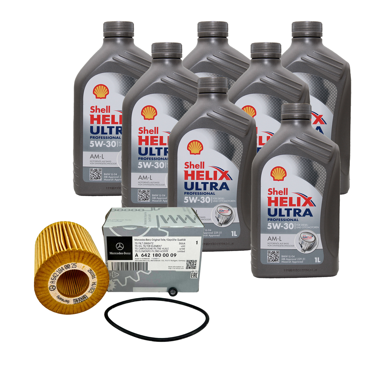8 Liter Shell Helix Ultra Prof AM-L Motoröl 5W30 MB 229.51 + Ölfilter 6421800009