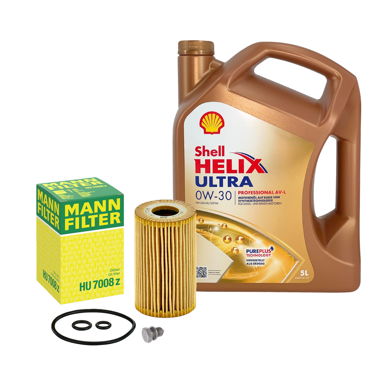 5L Shell Helix Prof. AV-L 0W30 Mann Filter HU 7008Z für Audi VW Golf V VI Passat
