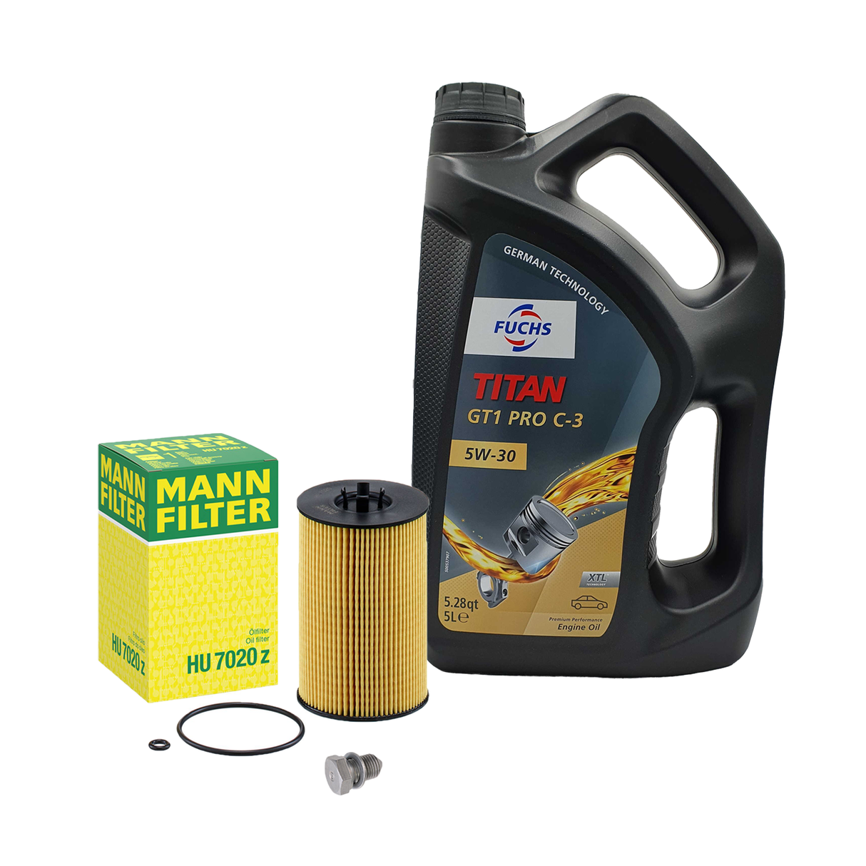 Ölwechselset MANN 7020Z Ölfilter 5L Fuchs Titan GT1 Pro C-3 5W30 Schraube für VW