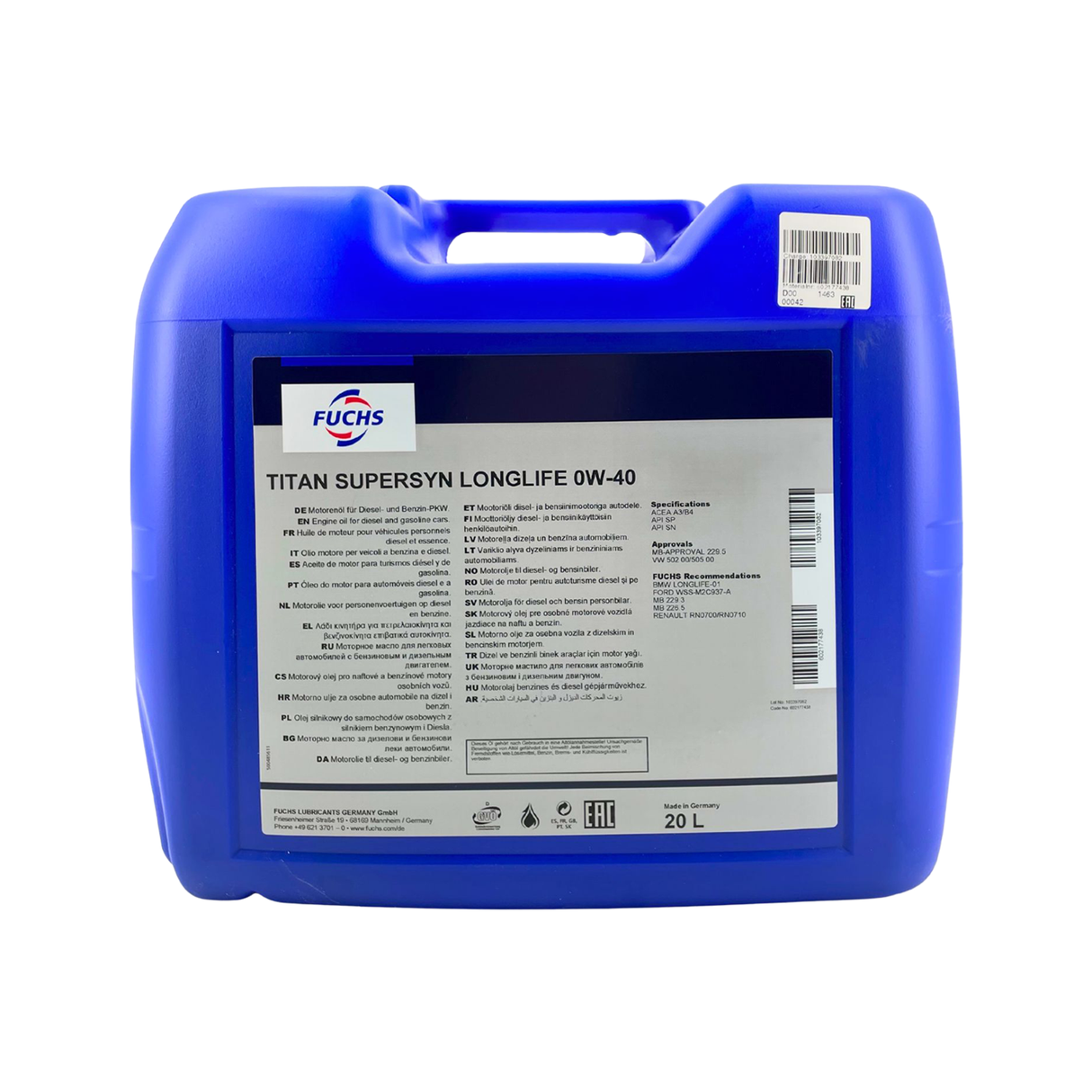 Fuchs Titan Supersyn Longlife 0W-40 20 Liter