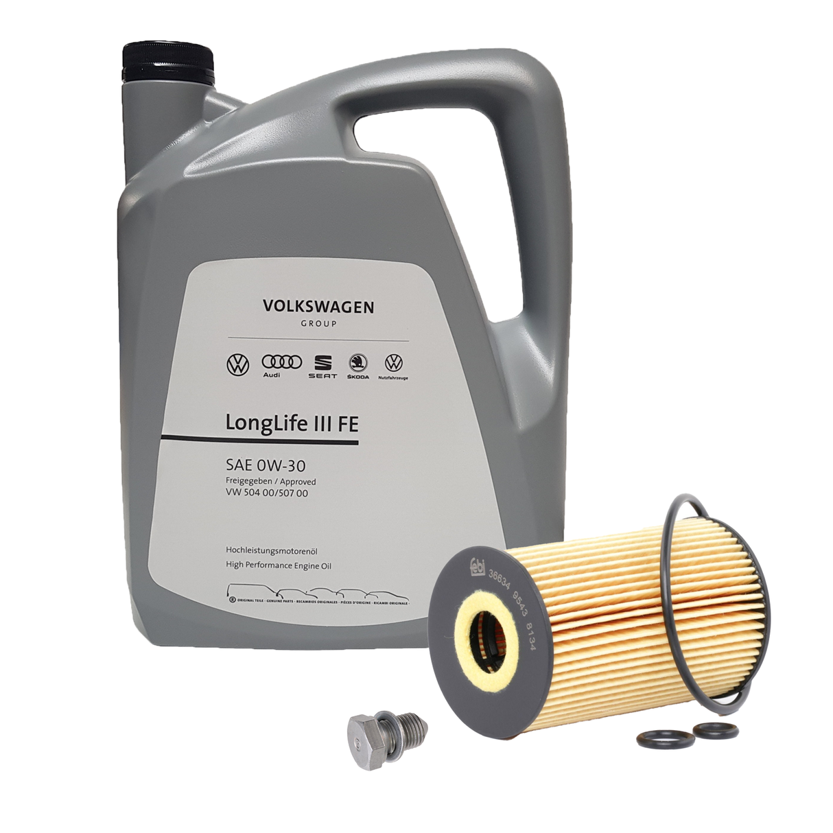 febi Ölfilter + Schraube + 5L VW 0W30 für Audi Seat Skoda VW Golf 1.9 2.0 TDI