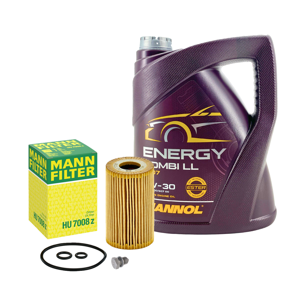 Ölwechselset Mann Filter HU 7008Z Mannol 5W30 5L für Audi VW Golf V VI Passat