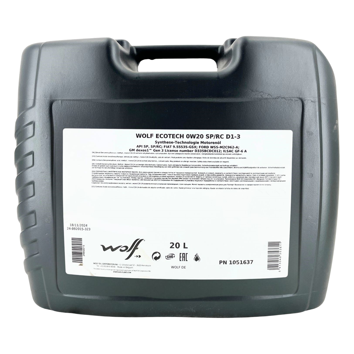 Wolf EcoTech 0W-20 SP/RC D1-3 20 Liter