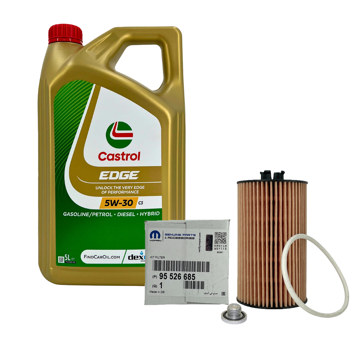 Ölwechselset OEM 95526685 Filter Castrol EDGE C3 5W30 Opel Astra Corsa Insignia