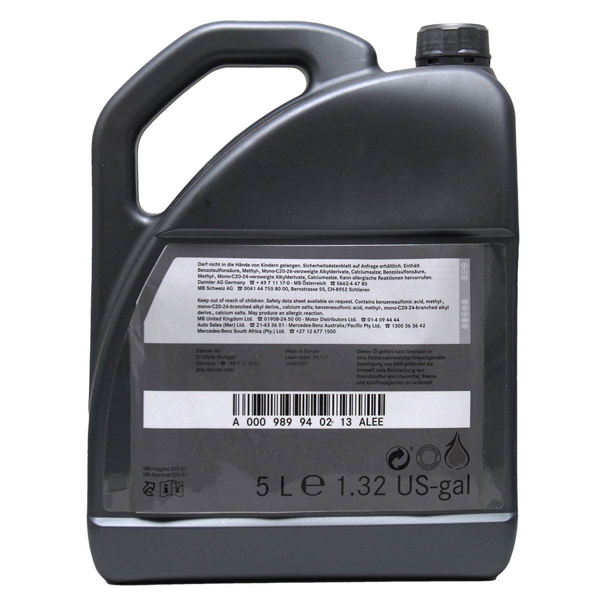 MERCEDES MOTORÖL 5W30 MB 229.51 5 LITER MIT MANN ÖLFILTER HU 7010 z